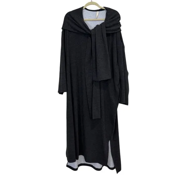 NAP Loungewear Hooded House Robe Gown Dress Long Sleeve Scarf Charcoal Gray XL