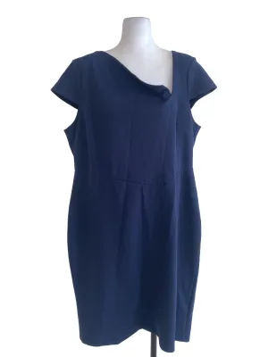Navy Blue Asymmetrical Neck Dress