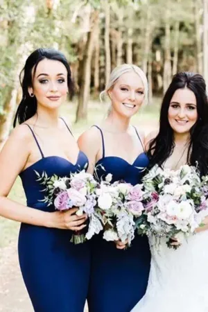 Navy Mermaid Sweetheart Neck Spaghetti Straps Bridesmaid Dresses, MBD187