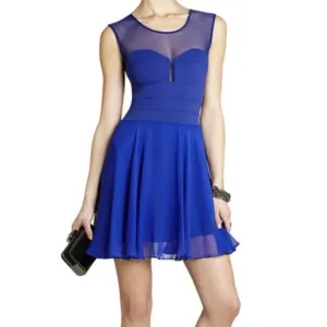 NEW BCBG MaxAzria Blue Miranda Sleeveless Ponte and Silk Dress Size 4P