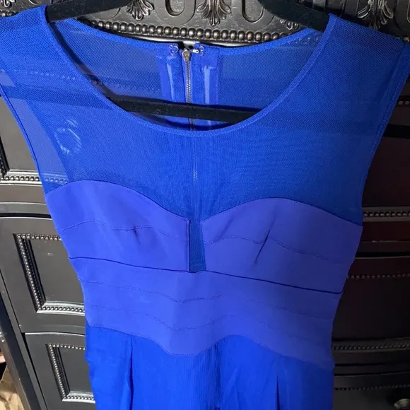 NEW BCBG MaxAzria Blue Miranda Sleeveless Ponte and Silk Dress Size 4P