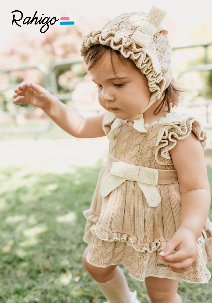 New In Rahigo Baby Girls Camel & Cream Dress