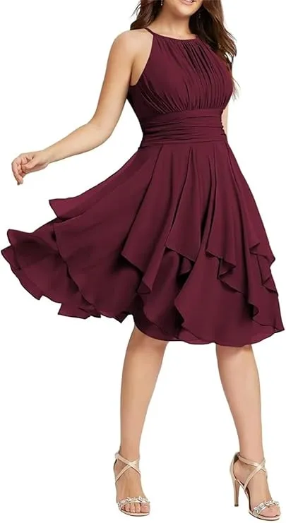 NEW Retails $83, HPPEE Homecoming Dress for Women Formal Dresses Short A Line Evening Party Dress with Pockets, Burgundy, Plus Size 24