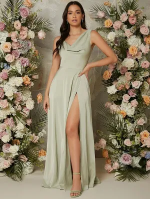 New SHEIN Belle Draped Neck Split Thigh Dress, Sz L! Fits True, Amazing Reviews! Great Fabric & Quality!