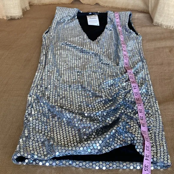 NEW Zara Silver Sequin Draped Mini