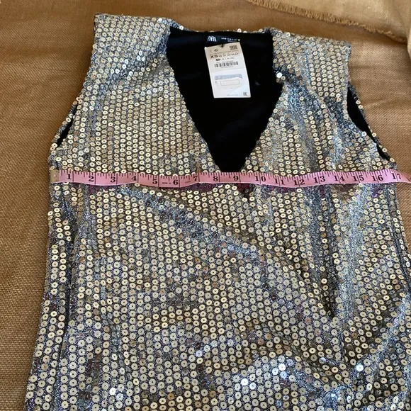 NEW Zara Silver Sequin Draped Mini