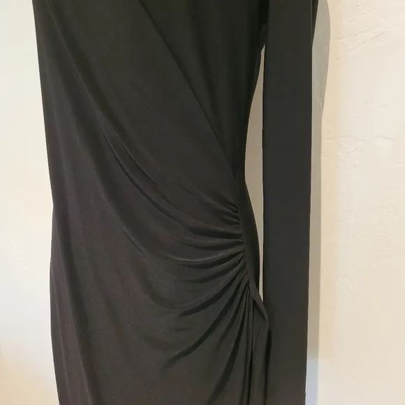 Norma Kamali Black Long-Sleeve Side Draped Jersey Dress, Size Small
