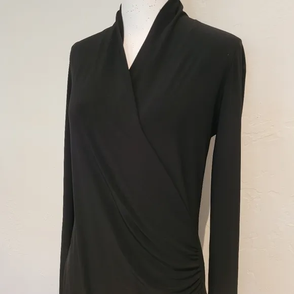 Norma Kamali Black Long-Sleeve Side Draped Jersey Dress, Size Small