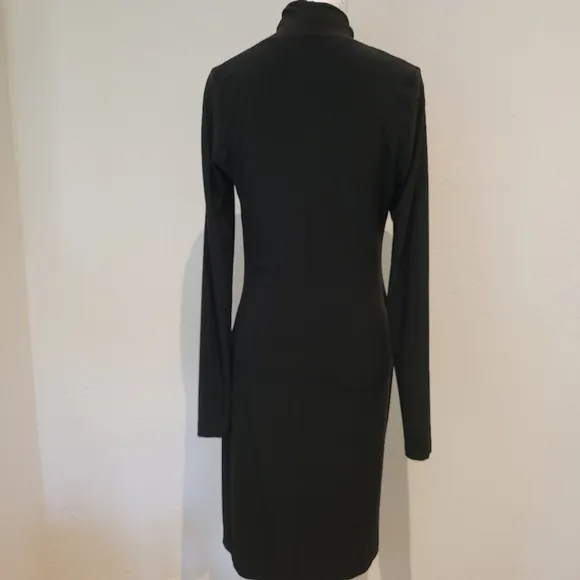 Norma Kamali Black Long-Sleeve Side Draped Jersey Dress, Size Small