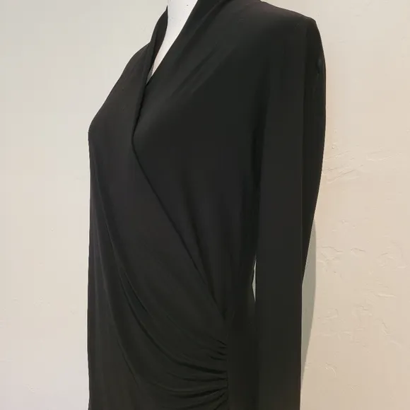 Norma Kamali Black Long-Sleeve Side Draped Jersey Dress, Size Small