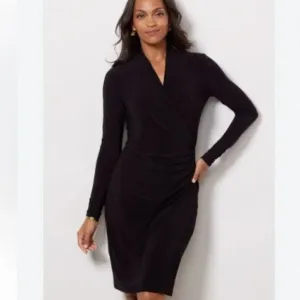 Norma Kamali Black Long-Sleeve Side Draped Jersey Dress, Size Small