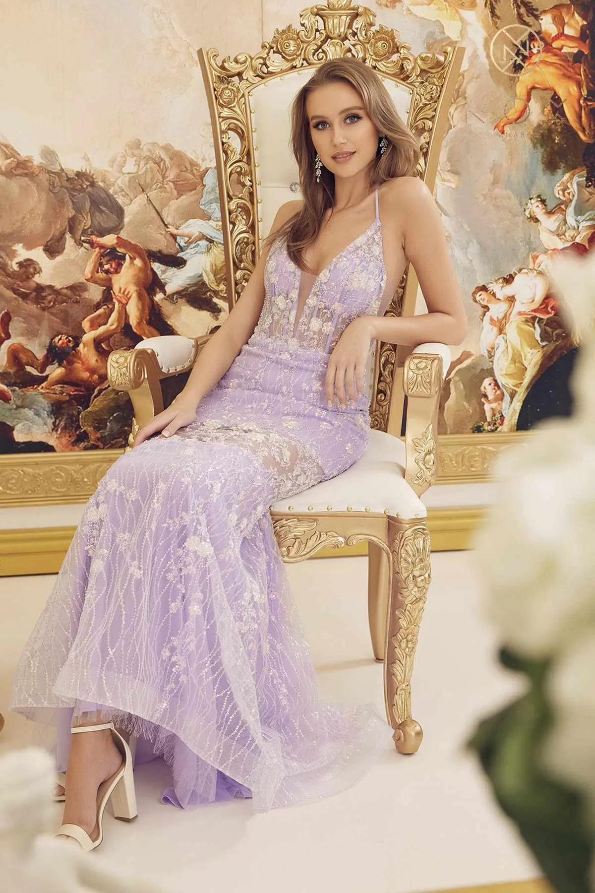 Nox Anabel C1195 Floor Length Fitted Sleeveless Floral Applique Gown