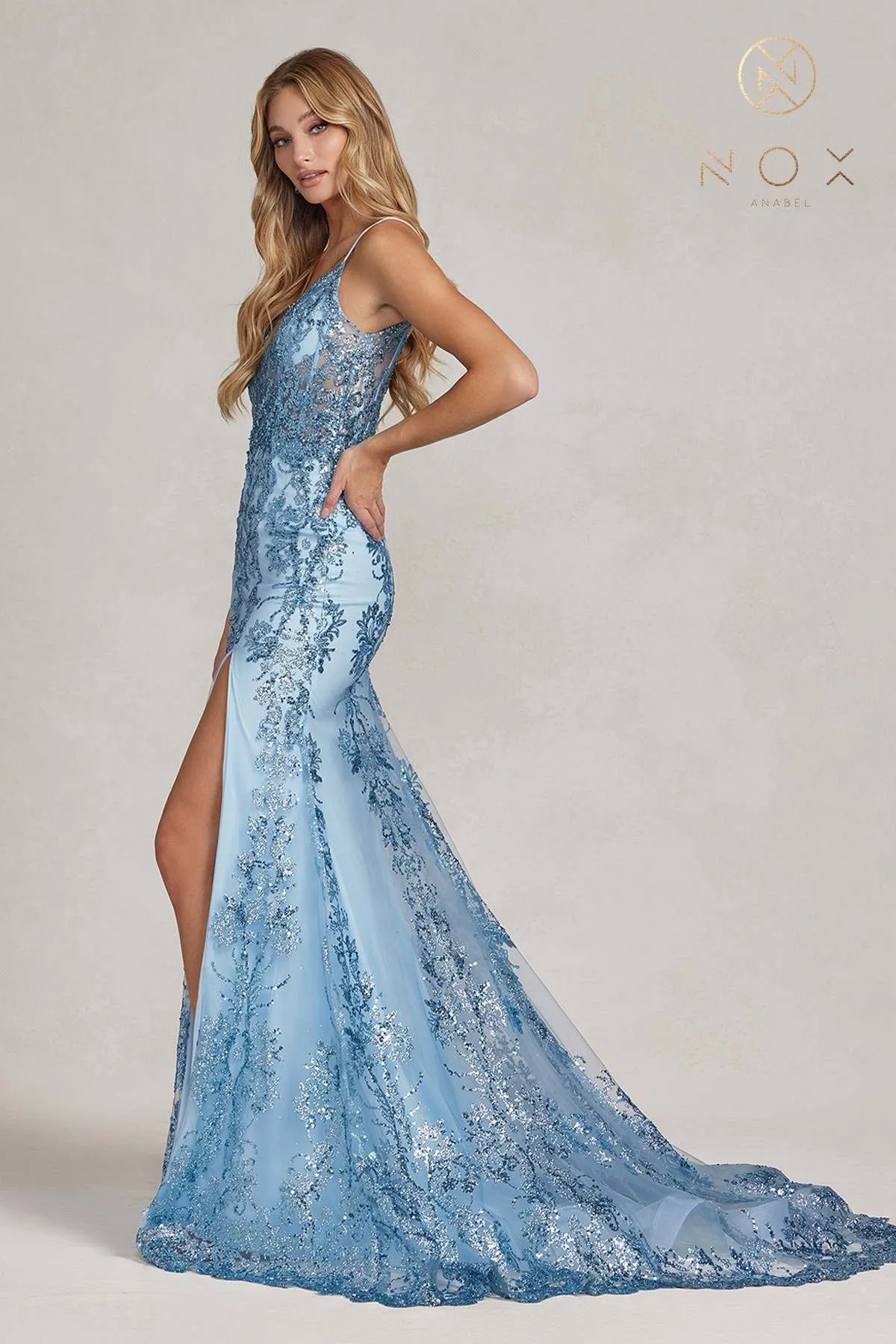 Nox Anabel C1197 Long Mermaid Silhouette Sleeveless Corset Gown