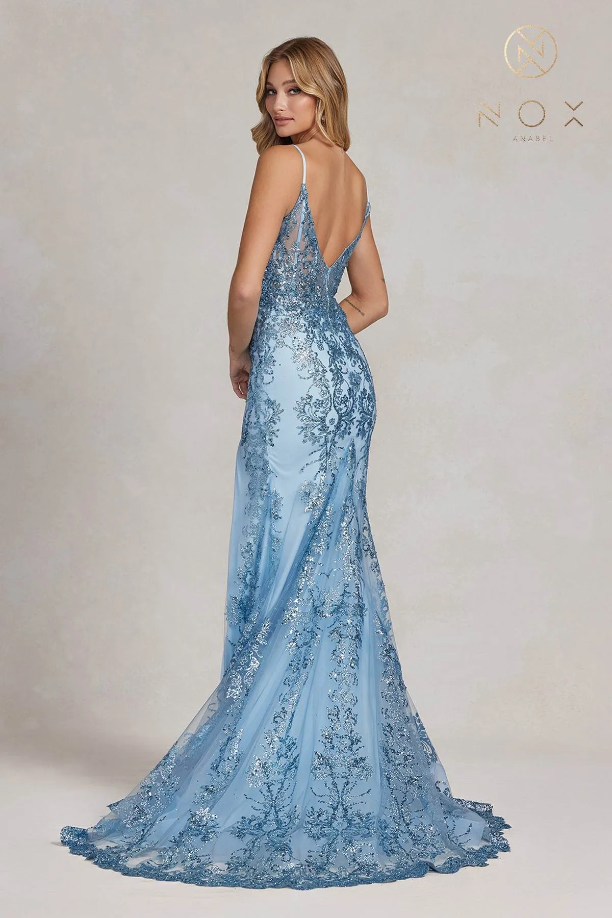Nox Anabel C1197 Long Mermaid Silhouette Sleeveless Corset Gown