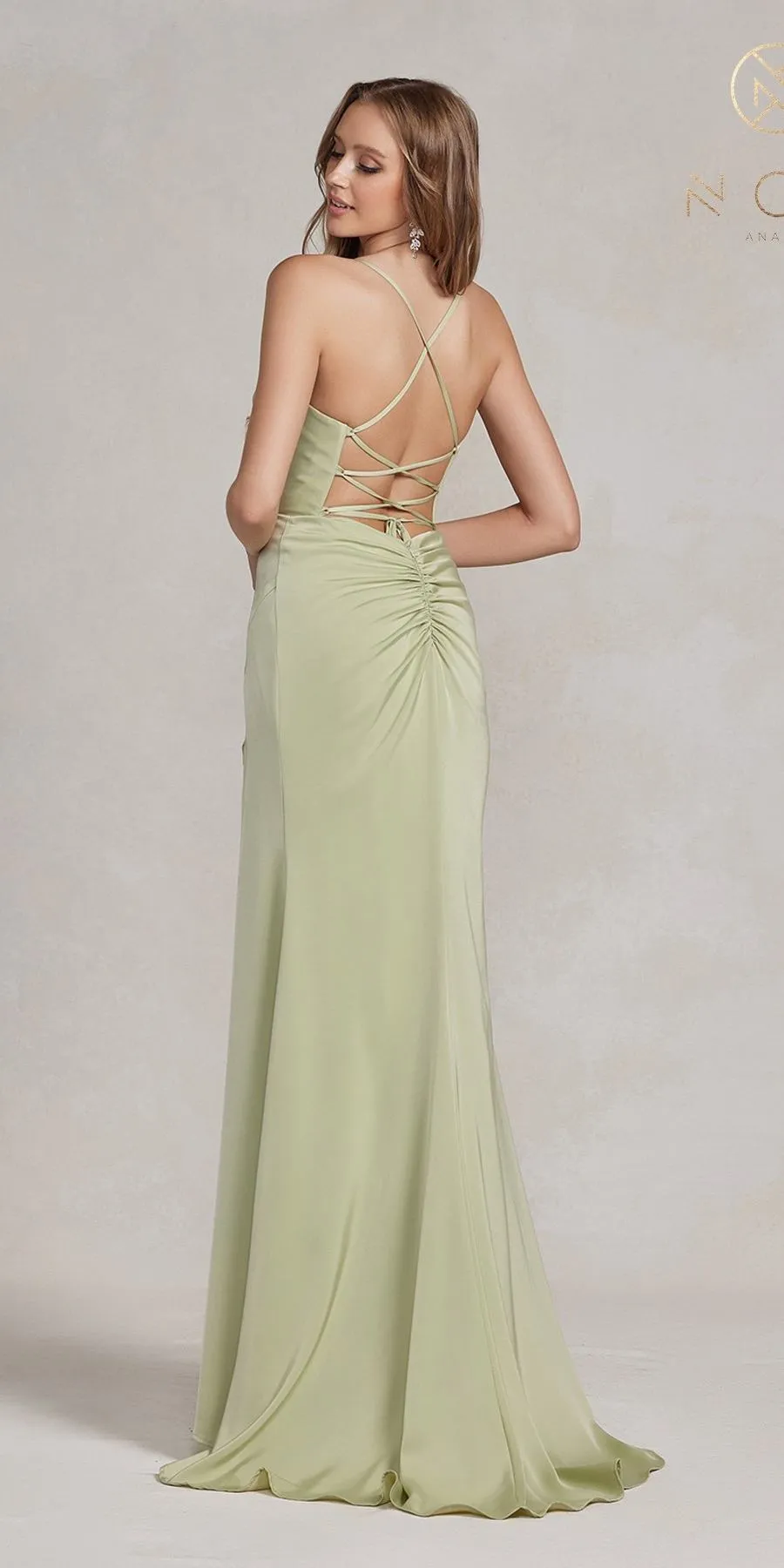 Nox Anabel E1068 Long Fitted Satin Formal Gown with Cowl Neckline