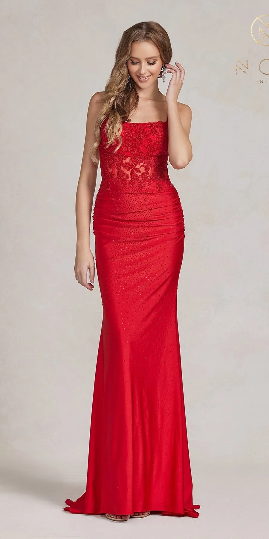 Nox Anabel E1186 Floor Length Sleeveless Sheath Satin Gown