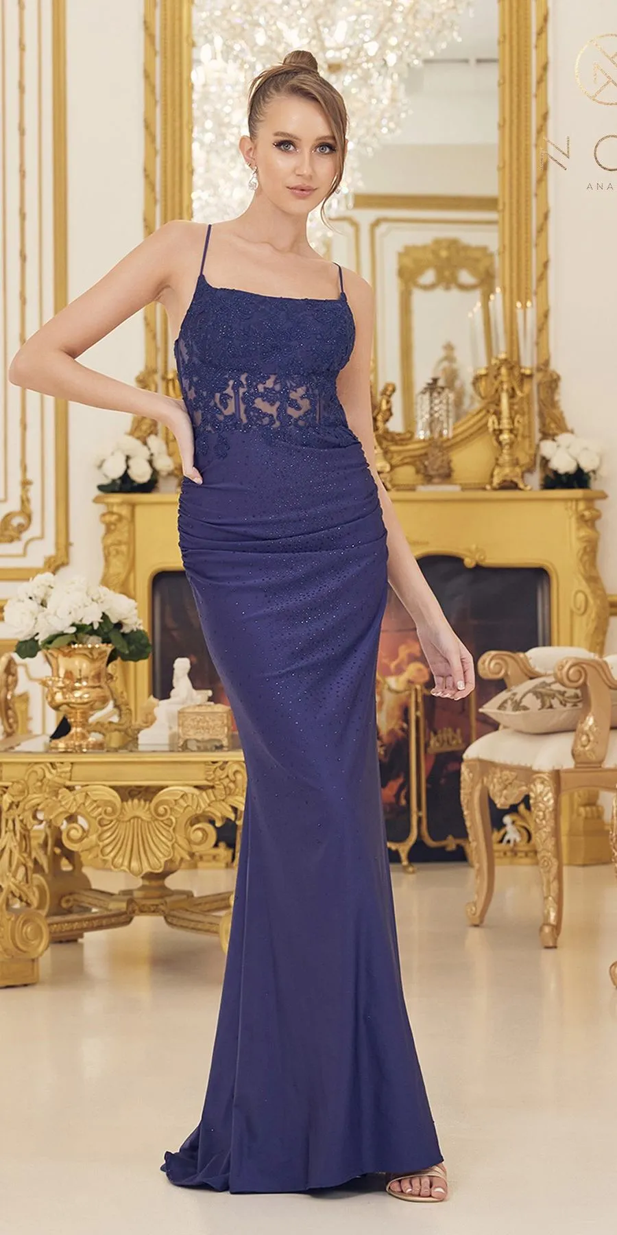Nox Anabel E1186 Floor Length Sleeveless Sheath Satin Gown