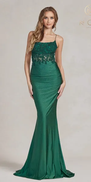 Nox Anabel E1186 Floor Length Sleeveless Sheath Satin Gown