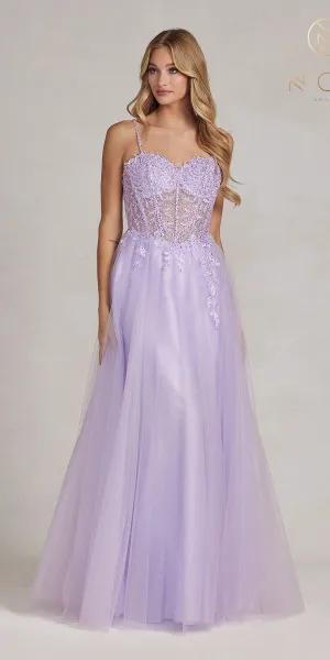 Nox Anabel F1087 Floor Length Glitter Tulle A-Line Ball Gown