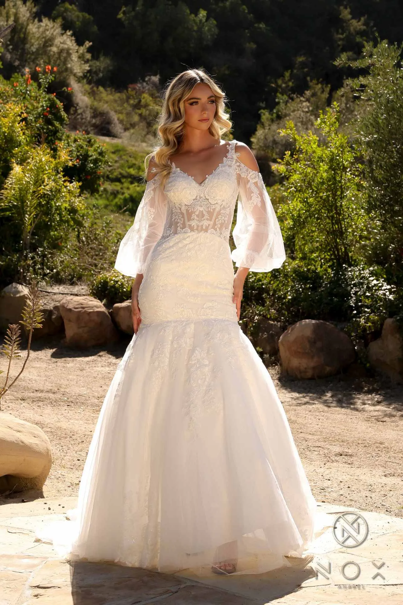 Nox Anabel JE983L Long Bell Sleeve Mermaid Bridal Gown