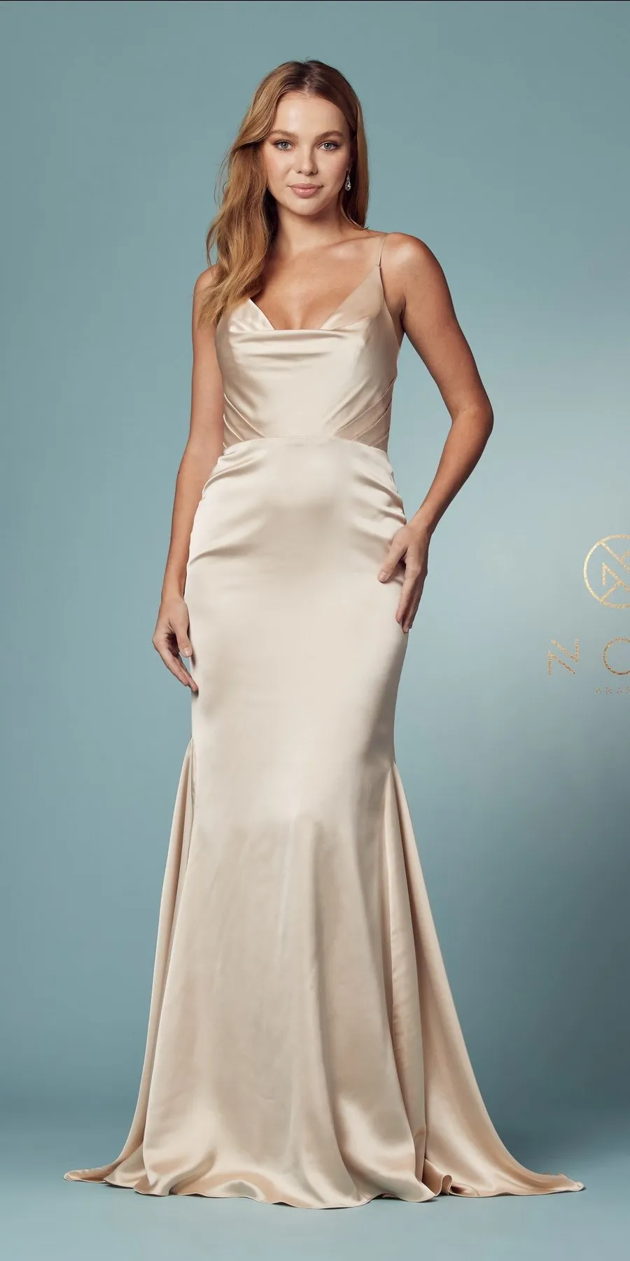 Nox Anabel R1026 Long Mermaid Formal Gown with Cowl Neckline