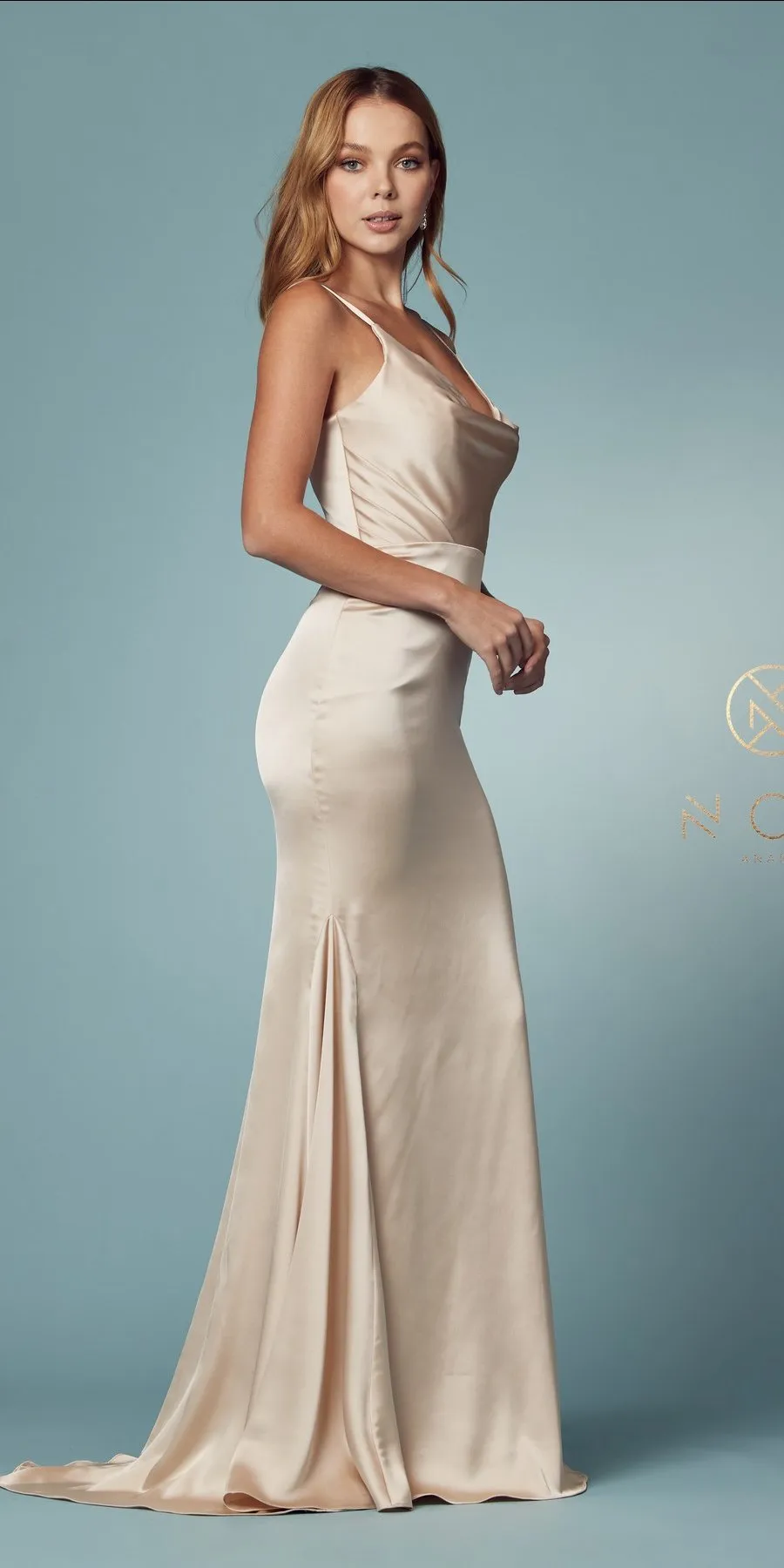 Nox Anabel R1026 Long Mermaid Formal Gown with Cowl Neckline