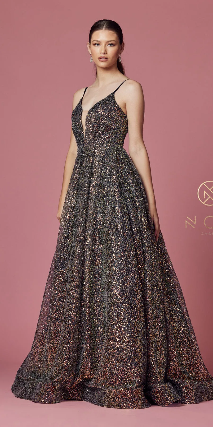 Nox Anabel R1030 A-Line Multi Sequins Long Formal Dress
