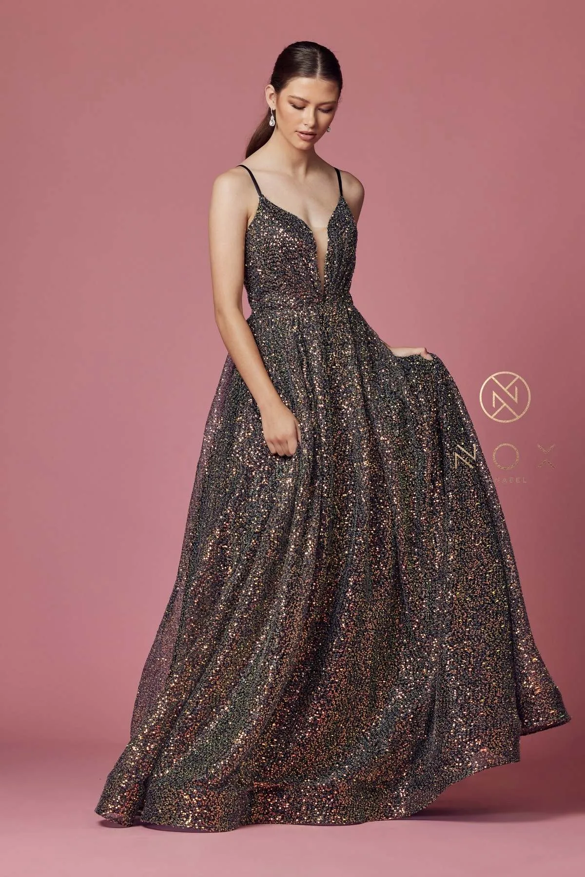 Nox Anabel R1030 A-Line Multi Sequins Long Formal Dress