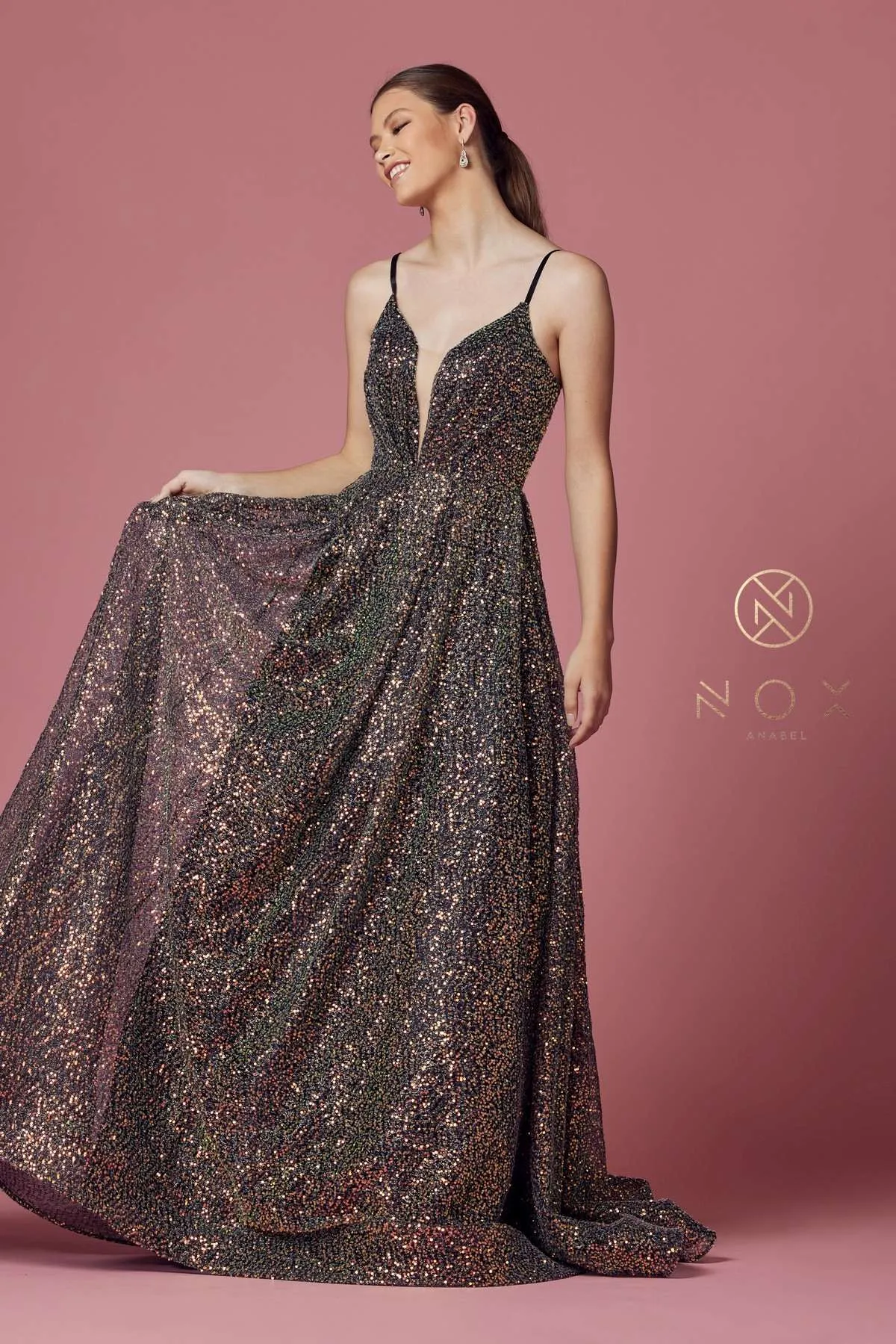 Nox Anabel R1030 A-Line Multi Sequins Long Formal Dress