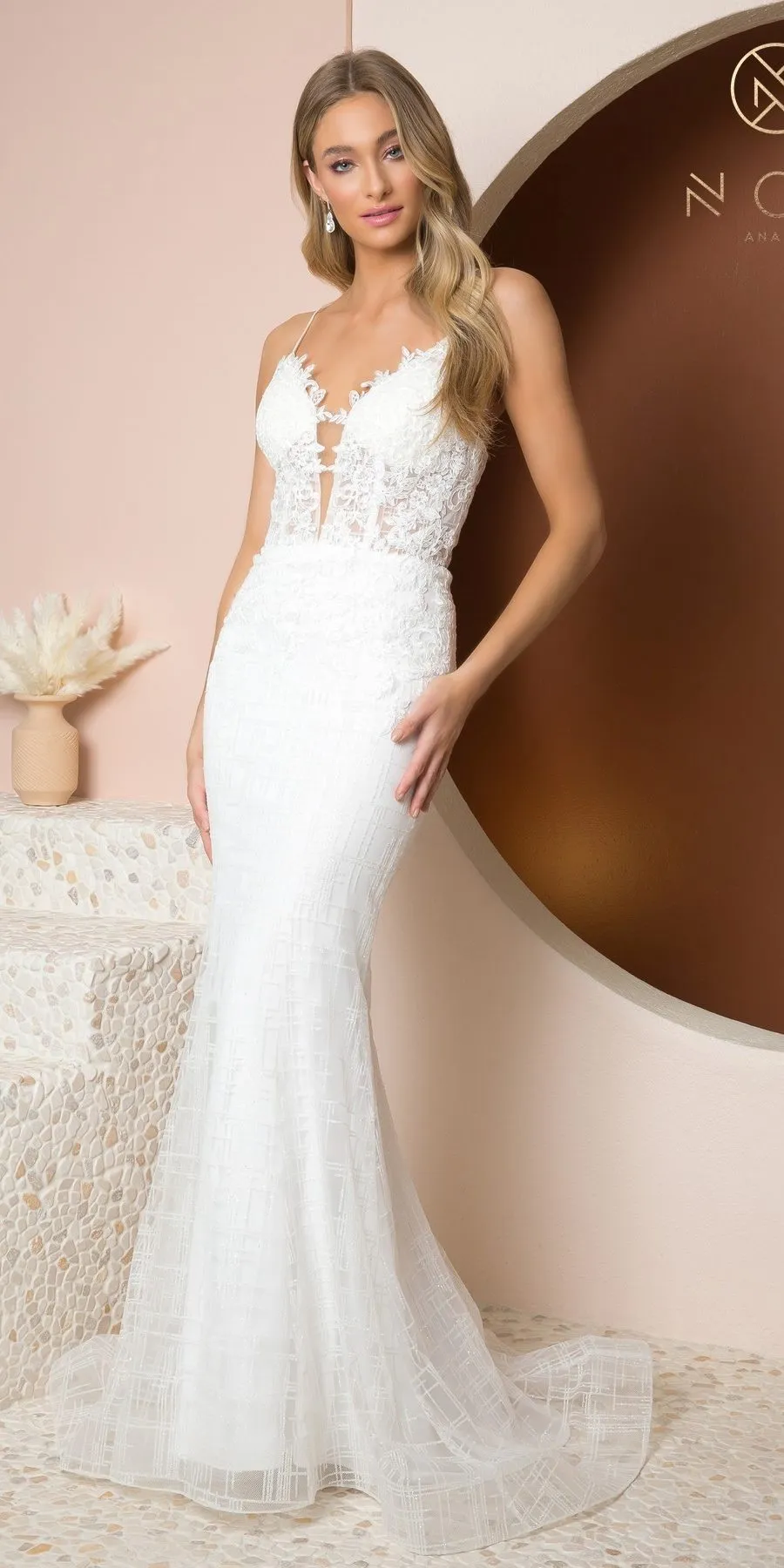 Nox Anabel R282-1W Mermaid Long Wedding Dress Corset Open-Back
