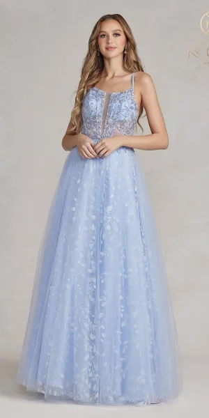 Nox Anabel T1084 Bead Embroidered Applique Sleeveless Corset Gown