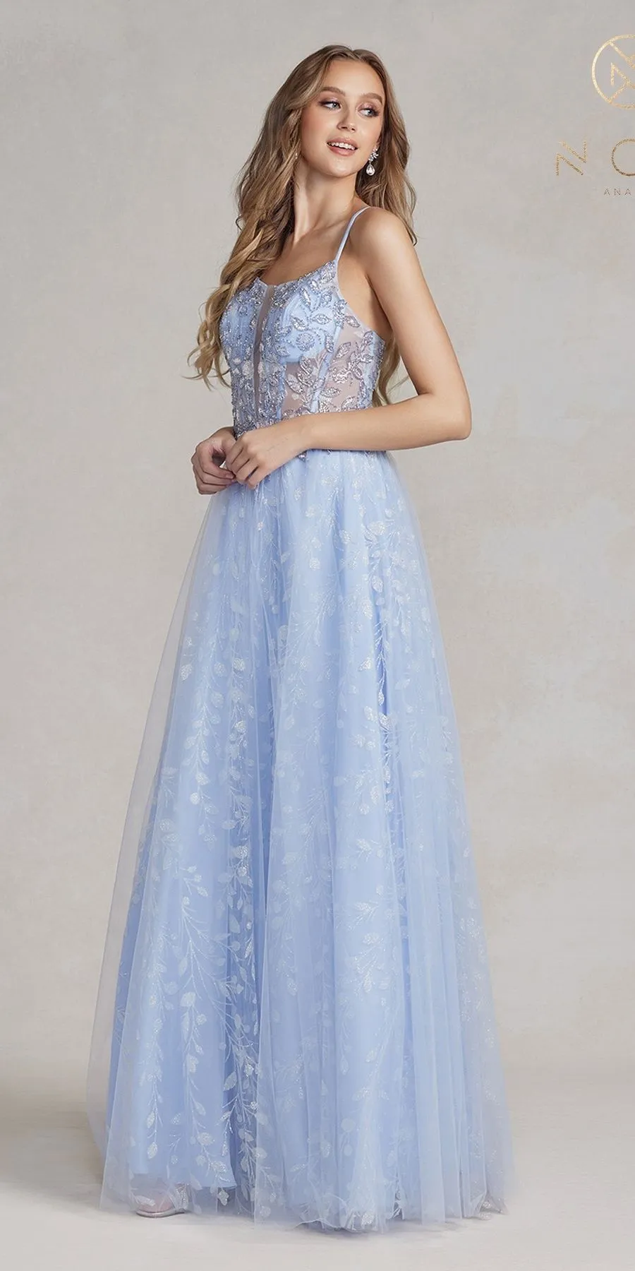 Nox Anabel T1084 Bead Embroidered Applique Sleeveless Corset Gown