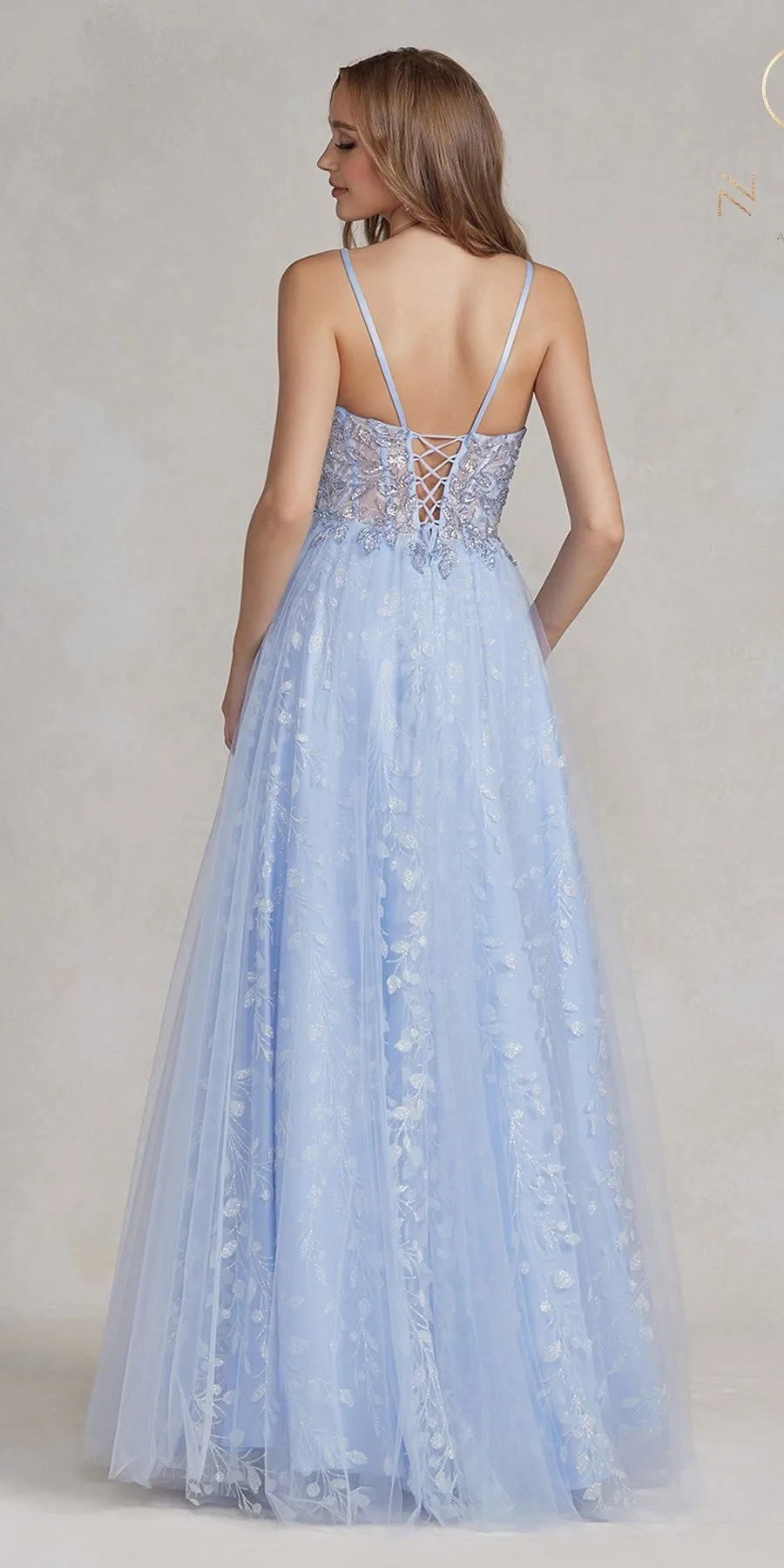 Nox Anabel T1084 Bead Embroidered Applique Sleeveless Corset Gown