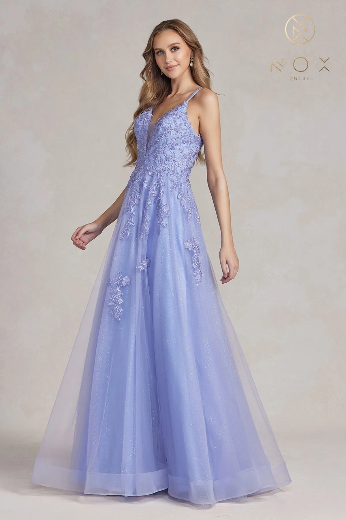 Nox Anabel T1136 A-Line Beaded Embroidered Corset Back Gown