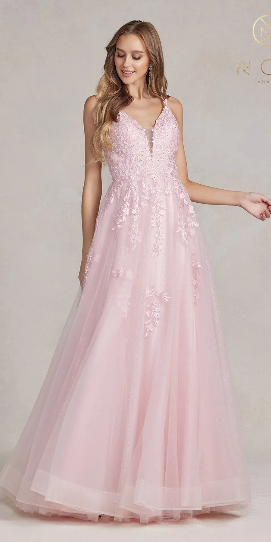 Nox Anabel T1136 A-Line Beaded Embroidered Corset Back Gown
