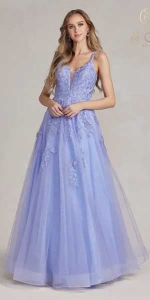 Nox Anabel T1136 A-Line Beaded Embroidered Corset Back Gown