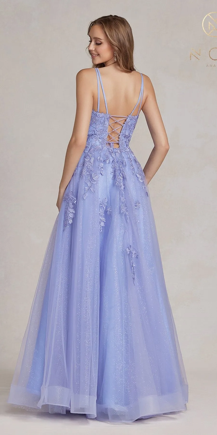 Nox Anabel T1136 A-Line Beaded Embroidered Corset Back Gown