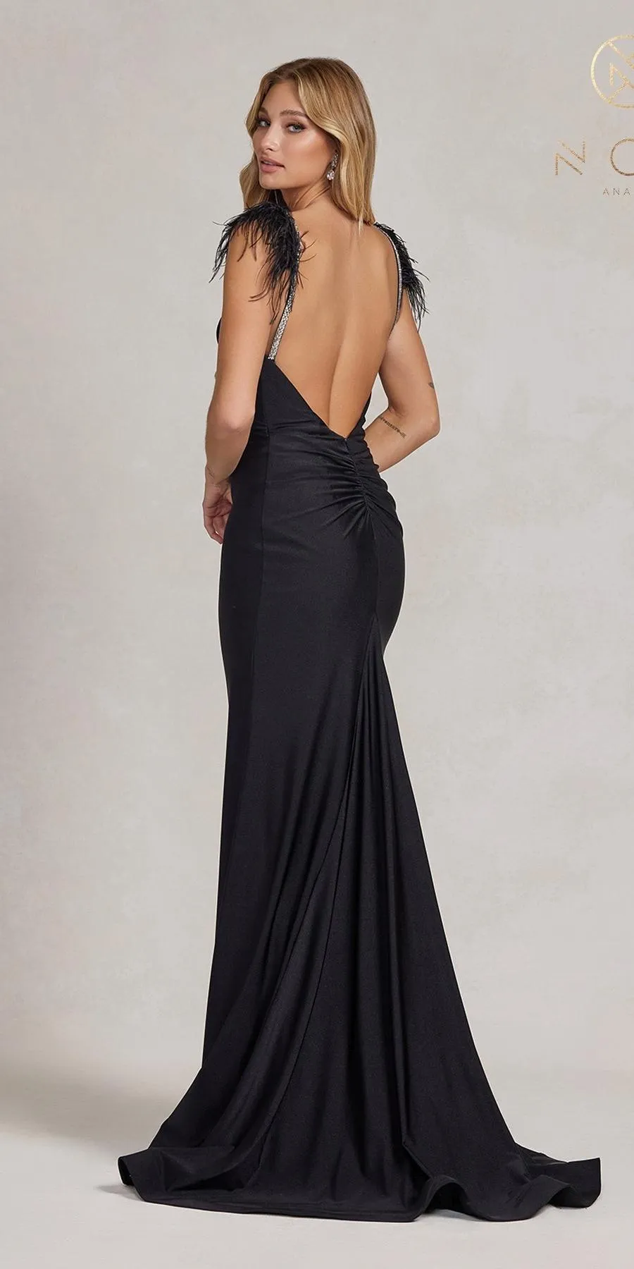 Nox Anabel T1138 Feather Shoulder Long Mermaid Gown