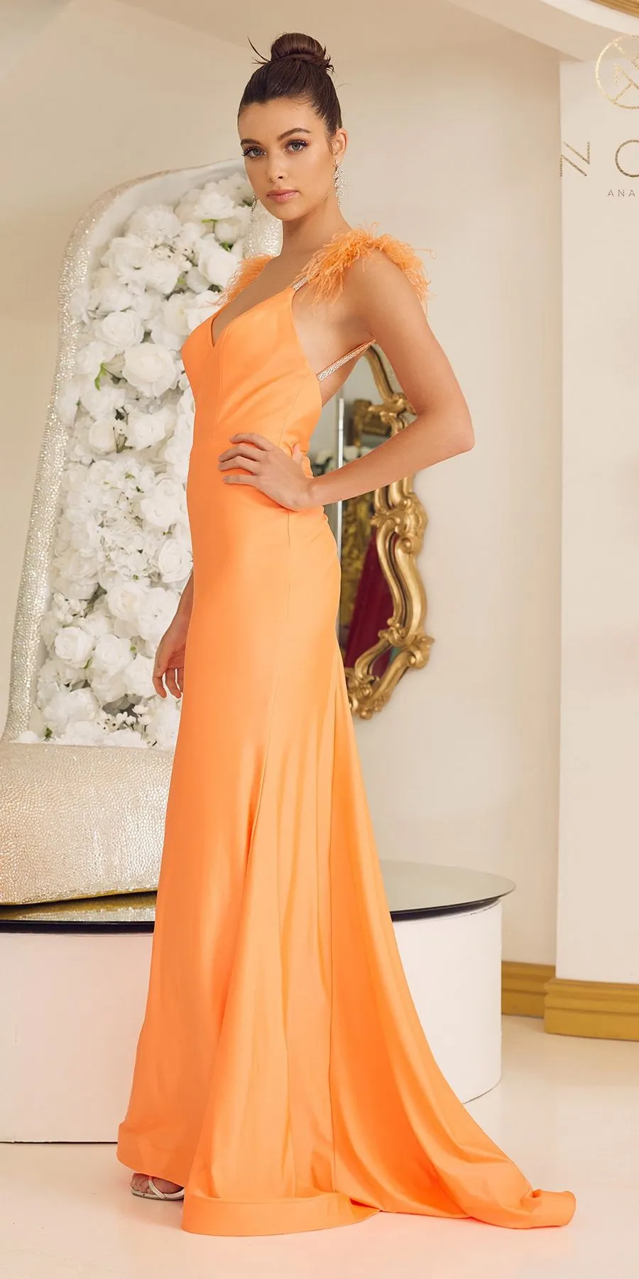 Nox Anabel T1138 Feather Shoulder Long Mermaid Gown