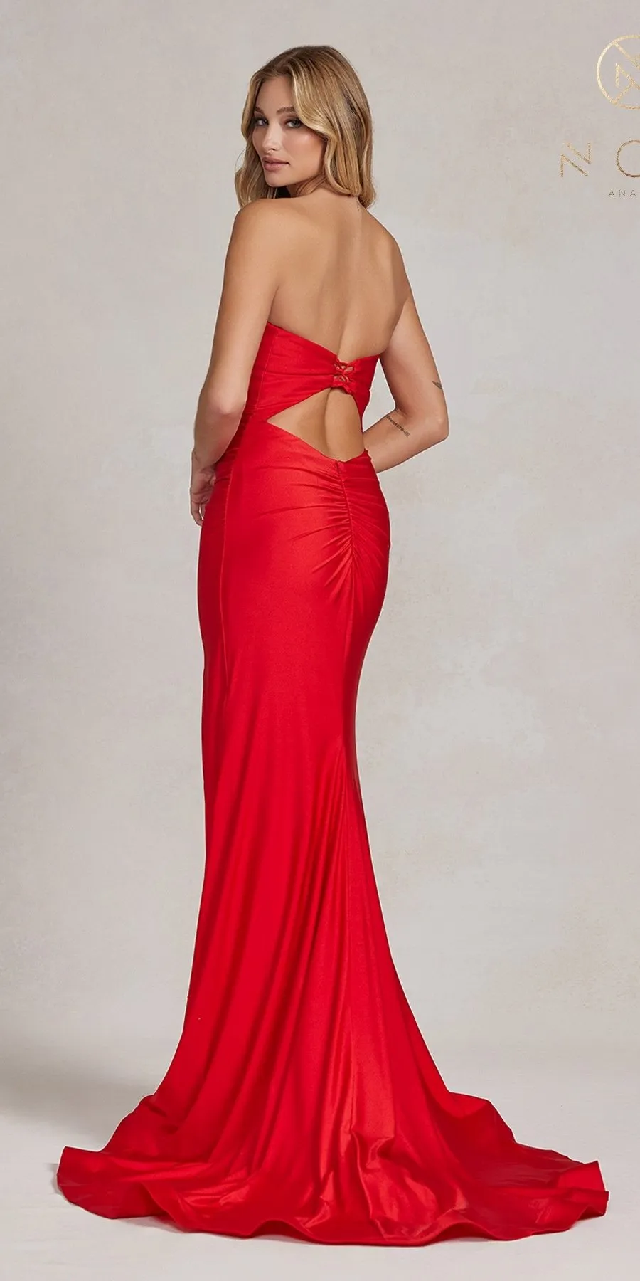 Nox Anabel T1139 Floor Length Fitted Satin Strapless Sweetheart Dress