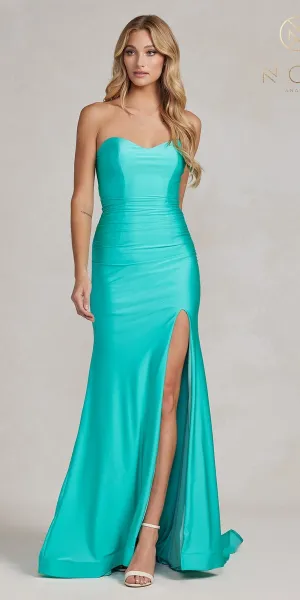 Nox Anabel T1139 Floor Length Fitted Satin Strapless Sweetheart Dress