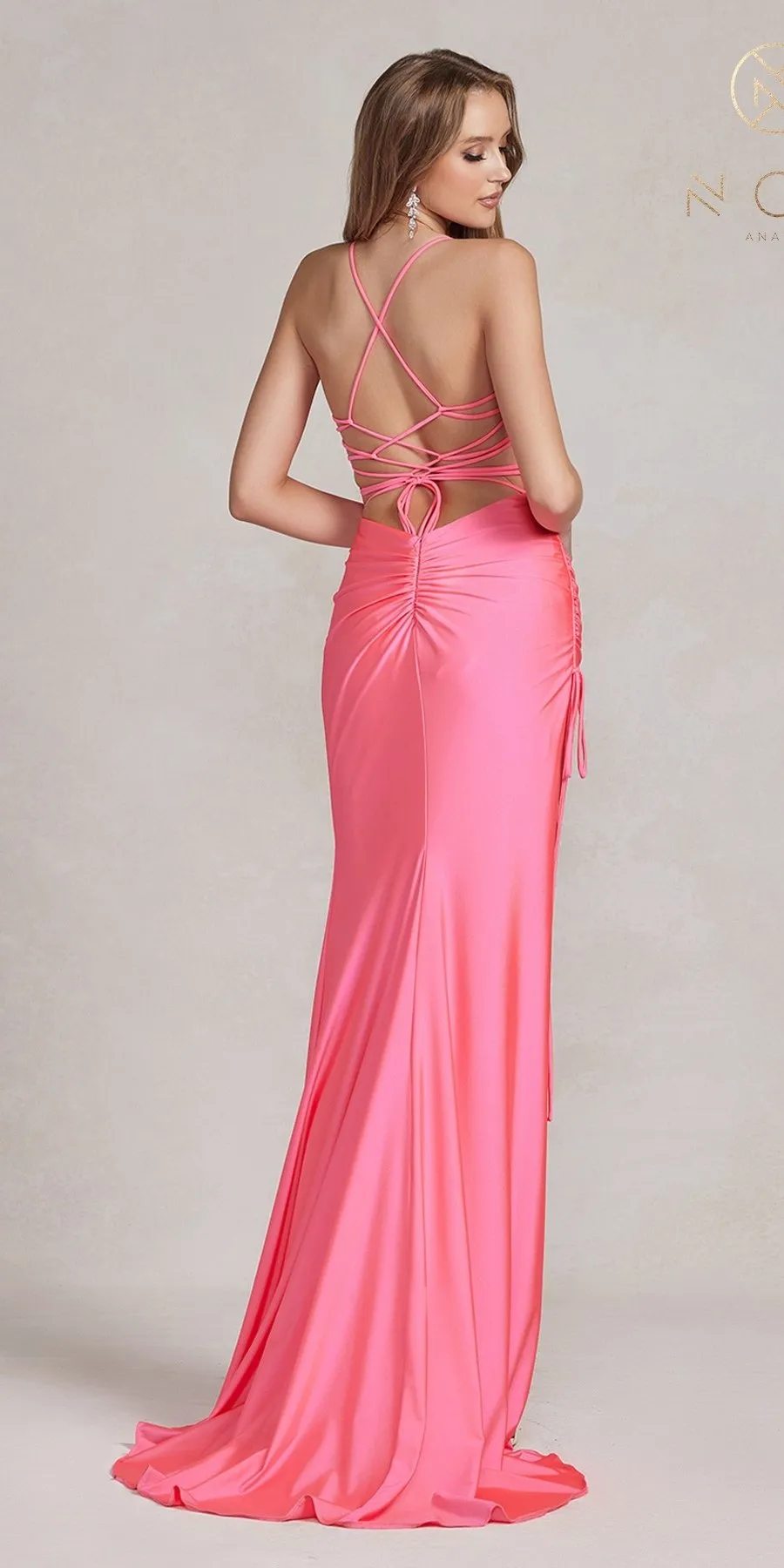 Nox Anabel T1140 Long Sheath Dress with High Leg Slit and Strappy Back