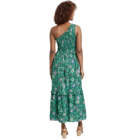 NWOT Knox Rose Tiered Maxi Dress Green Floral One Shoulder Smocked Plus Size 3X