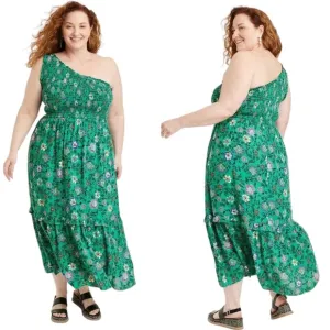 NWOT Knox Rose Tiered Maxi Dress Green Floral One Shoulder Smocked Plus Size 3X
