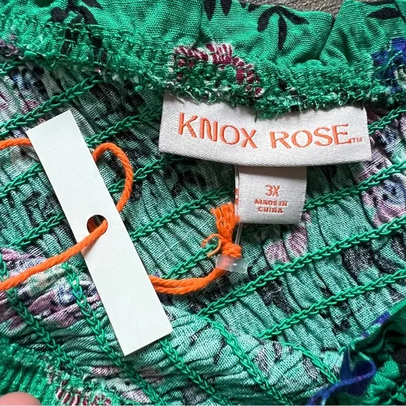 NWOT Knox Rose Tiered Maxi Dress Green Floral One Shoulder Smocked Plus Size 3X
