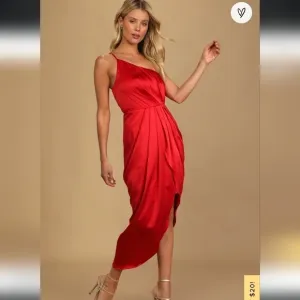 NWT LULU'S Law of Attraction Satin One Shoulder Asymmetrical Midi Dress
