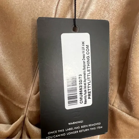 NWT PrettyLittleThing Maternity Nude Velvet Asymmetric Bodycon Midi Dress 10