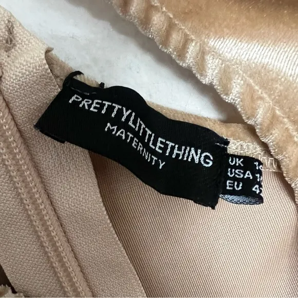 NWT PrettyLittleThing Maternity Nude Velvet Asymmetric Bodycon Midi Dress 10