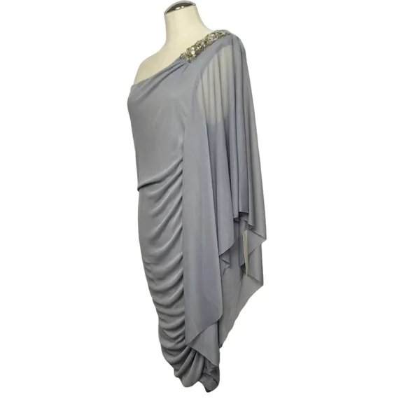 NWT Ruby Rox Gray One Shoulder Rhinestone Dress 2X