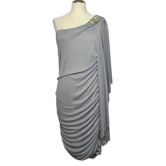 NWT Ruby Rox Gray One Shoulder Rhinestone Dress 2X